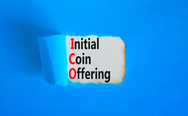 ICO initial coin offering symbol. Concept words ICO initial coin offering on beautiful white paper....