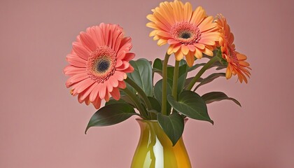 Gerbera flower on the vase, isolated green background