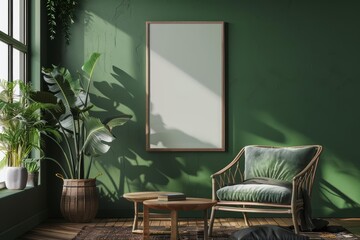 In a cozy home setting, a 3D Mockup frame complements the Mockup poster frame, enhancing the visual depth, 3D render sharpen