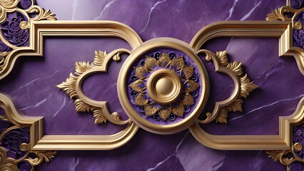 Mandala. purple marble background with golden ornament and gold element