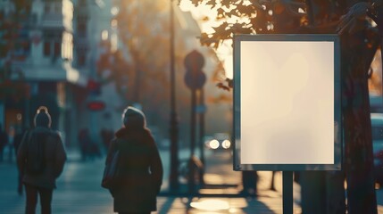Nestled against a blur in the city, the creative white blank mockup offers a canvas for urban art, white blank poster billboard Sharpen with large copy space
