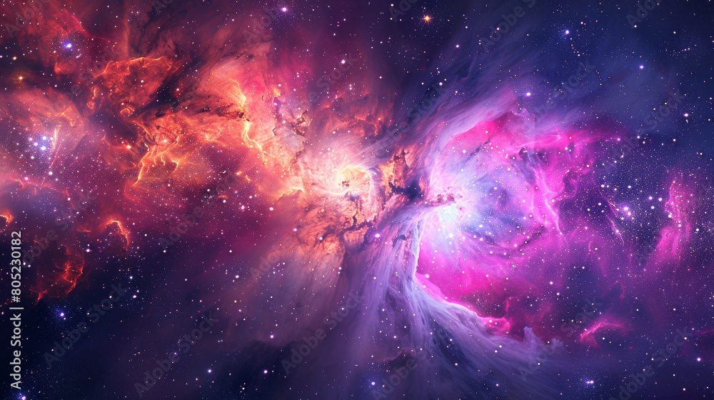 Poster stunning image of a starburst within vivid cosmic clouds, imparting a sense of wonder and the immens