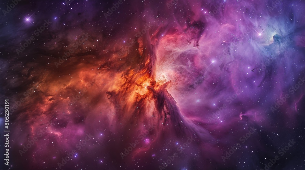Poster A captivating high-resolution image depicting a colorful nebula set against a starry background in outer space