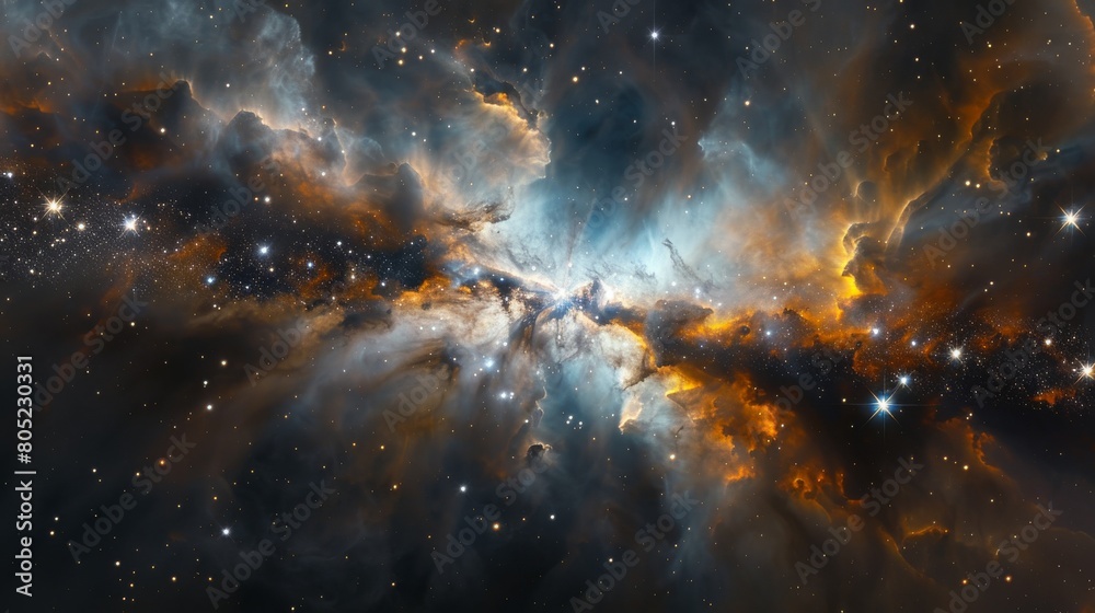 Poster An intense and high-resolution image of a star-forming region with interstellar clouds and brilliant stars