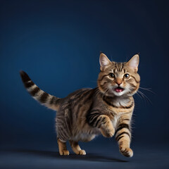 Studio photography of a scottish straight shorthair cat on colored backgrounds
