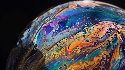 High-resolution shot capturing the intricate detail and colors of a soap bubble