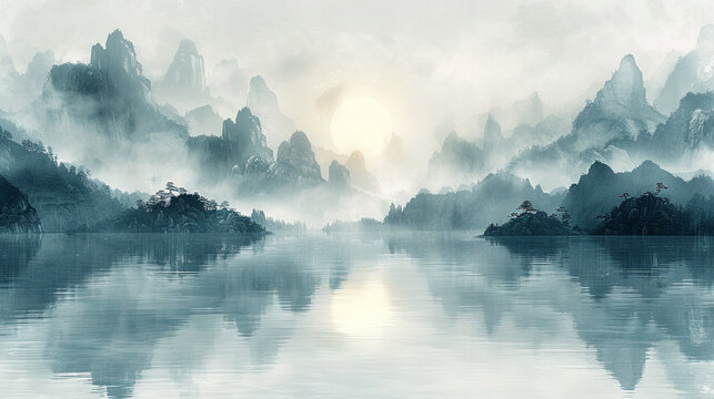シルク水墨画 山水画 風景画 45b97b7c40d9dbb6dce013bcaed7f7