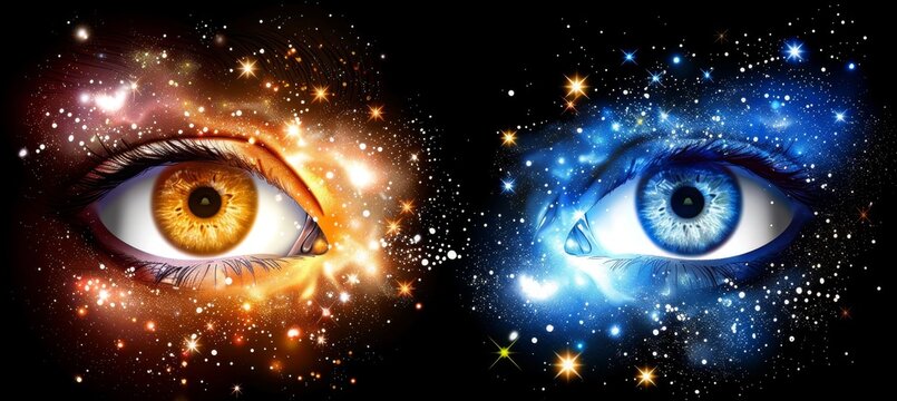 Enigmatic alien with mesmerizing eyes reflecting galaxies, hinting at profound intelligence