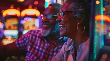 Obraz premium A couple is sharing an intimate moment in the bustling atmosphere of a casino, hinting at a story of companionship