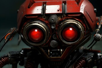 Fiery Robot red eyes. Face skull metal. Generate Ai