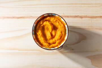 Carrot hummus, a quick and easy vegan recipe. A nice idea for a vegetable appetizer.