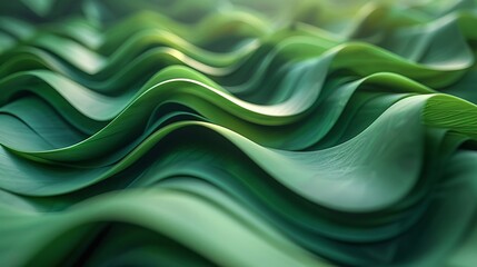 A green abstract 3D design set against a colored background.