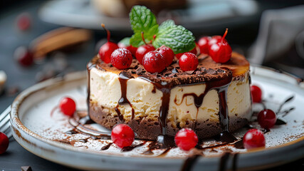 delicious sweet dessert on the table, sweets and cookies on the table, small cake with berries