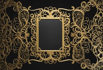 Japanese style background frame with retro black background and gold folding screen
