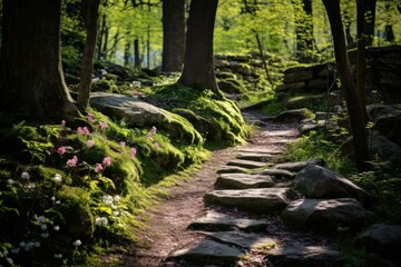 Tranquil Rock path mountain edge. Nature land. Generate Ai - Powered by Adobe