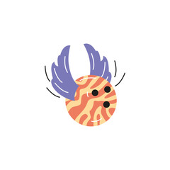 The vector icon includes a funny colorful bowling ball flying on wings on a white background
