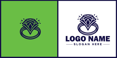 Diamond ring icon Gemstone ring Diamond band Sparkling ring flat logo sign symbol editable vector