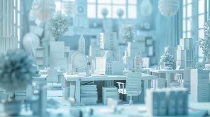 Paper cut-out scene of busy office representing creativity and innovation in business strategy.