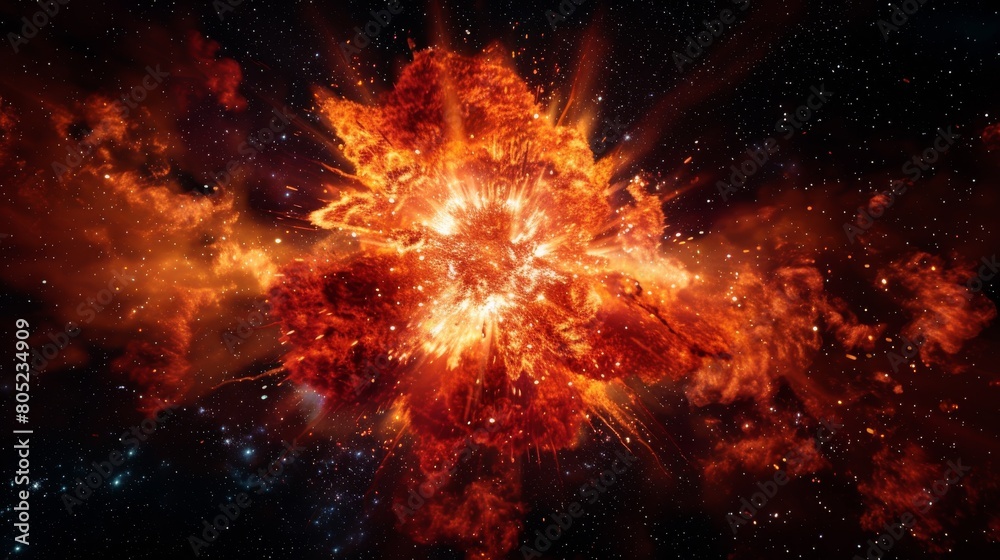 Poster this image captures a breathtaking space explosion, with particles and light radiating outward