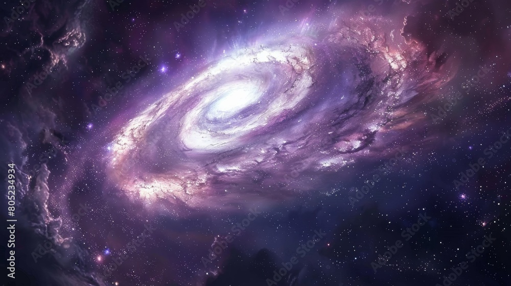 Poster an awe-inspiring view of a spiral galaxy entwined with clouds of cosmic dust in the vast universe