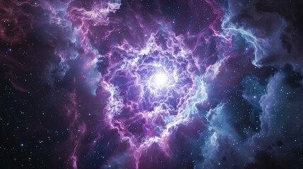 An ethereal nebula with a luminous central area surrounded by a mesmerizing mix of purple and blue...