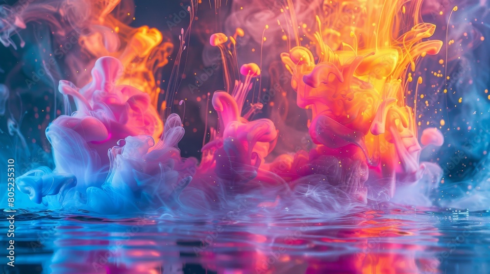 Fototapete A high-energy image featuring a color explosion in an abstract pattern with dark background emphasizing contrast and movement