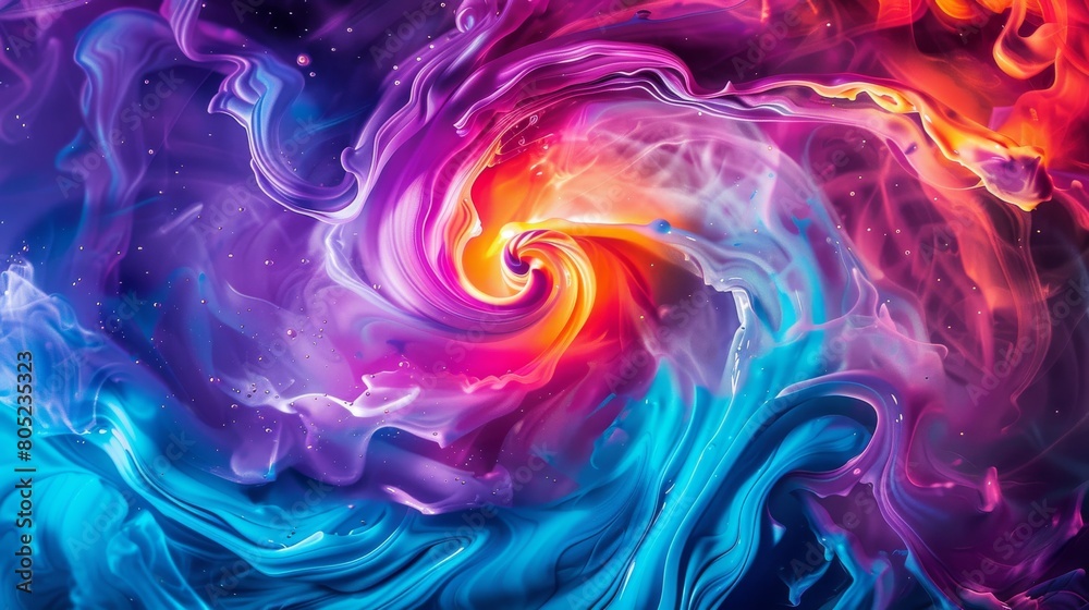 Poster Mesmerizing abstract pattern where vivid colors swirl together in a fusion evoking a sense of movement and energy