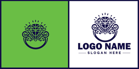 Diamond ring icon Gemstone ring Diamond band Sparkling ring flat logo sign symbol editable vector