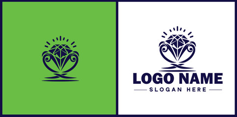 Diamond ring icon Gemstone ring Diamond band Sparkling ring flat logo sign symbol editable vector