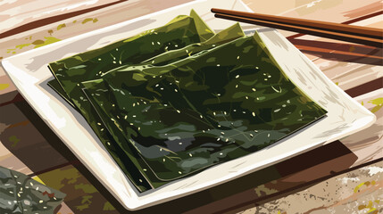 Tasty seaweed sheets and chopsticks on table style