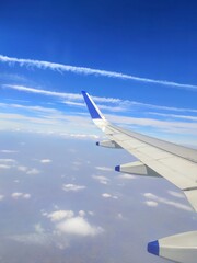 Beautiful clear blue sky view captured from flight 