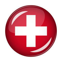 Obraz premium Flag of Switzerland in the form of a round shaped icon. Abstract concept. The national flag is convex in shape. Vector illustration