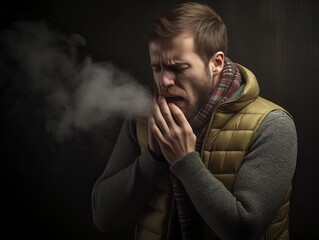 An image of a person coughing into their elbow, capturing a common symptom of respiratory conditions like the cold or flu