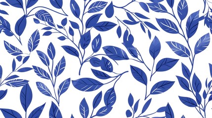 Lush Botanical Foliage with Elegant Blue and White Leaf Pattern for Nature Inspired Designs and Backgrounds