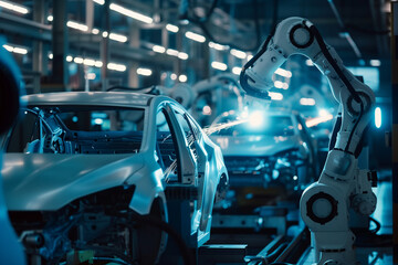 Robot Working on Car in Factory