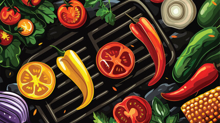 Tasty vegetables on barbecue grill closeup style