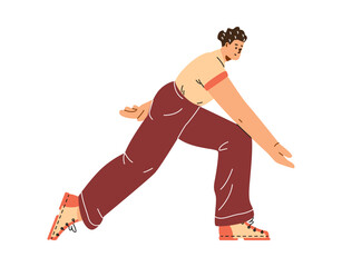 Vector bowling game scene: a young athlete guy threw a ball in a professional pose