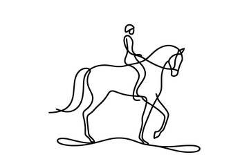 Continuous single line drawing. graphic illustration of a rider on a horse