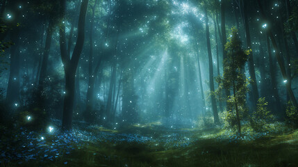 Obraz premium Forest Starry Magic: Star Trail for a Bright Galaxy, Movie Title Concept