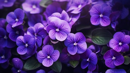 A cluster of vibrant purple violets in full bloom, their delicate flowers adding a pop of color to...