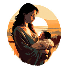 Isolated woman with a baby Mothers  day Vector