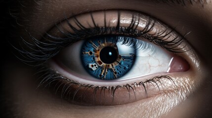 Enhanced cybernetic eye in futuristic tech environment with advanced vision in digital space