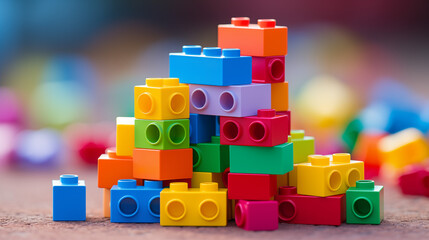 Stack of Brightly Colored Toy Bricks