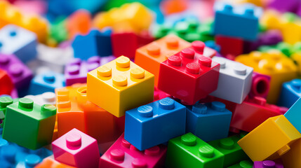 Colorful Toy Building Bricks Closeup
