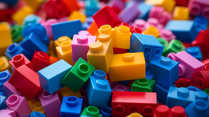 Heap of Bright Toy Building Blocks