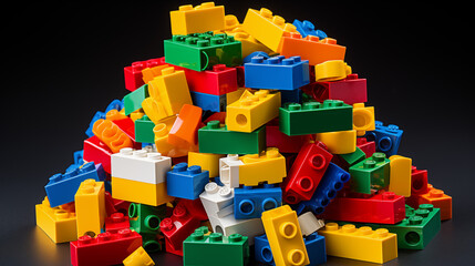 Heap of Colorful Toy Bricks on Black Background