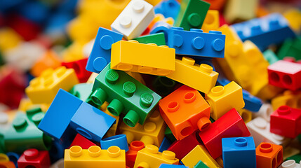 Fototapeta premium Colorful Assortment of Toy Bricks in Close-Up