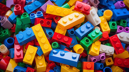 Naklejka premium Colorful Assortment of Plastic Building Blocks