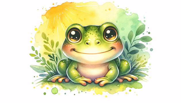 a young frog in a watercolor style