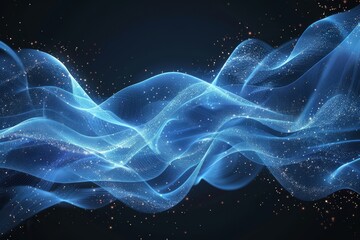 Galactic Ripples. Sparkling Star Particles Woven into Celestial Blue Waves of Light.